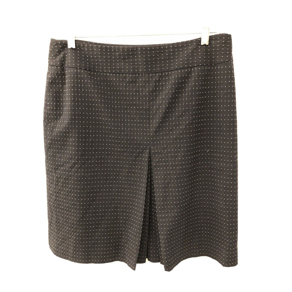 Ann Taylor LOFT Womens Skirt Kick Pleat Black Stitched Polka Dot Size 12